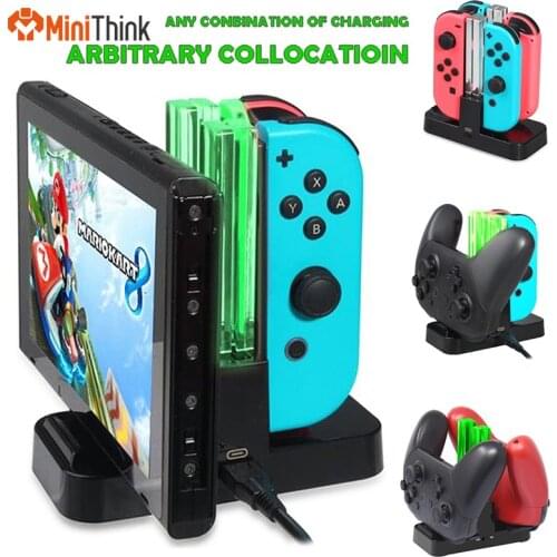 4in1 for NS Nintend Switch Joy-Con & Pro Controller with Dual LED Light Indicator Gamepad Charging Dock Stand Station Charger