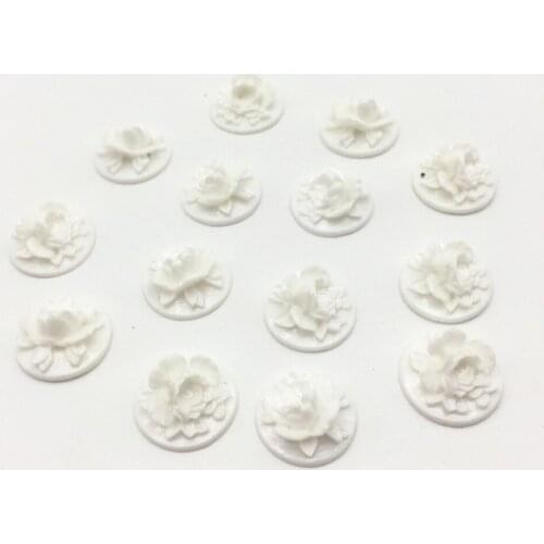 50pcs 18mm White Resin Round Flowers Flatbacks Embellishments Cabochons Cardmaking Scrapbooking Wedding Decorations DIY Craft