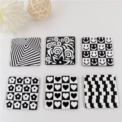 New style 40pcs/lot cartoon flowers/hearts/face/lattice pattern geometry square shape acrylic beads diy jewelry accessory