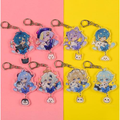 Anime Genshin Impact Keychain Cosplay Figure Keqing Xiao Acrylic Accessories for Girls Cute Bag Pendant Key Ring Jewelry