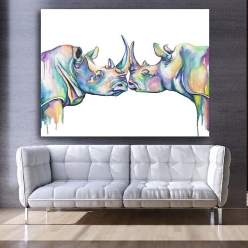 Large Water Color Rhinoceros Animals Canvas Painting Wall Art Posters Decorative Posters Best Gifts Living Room Home Decor