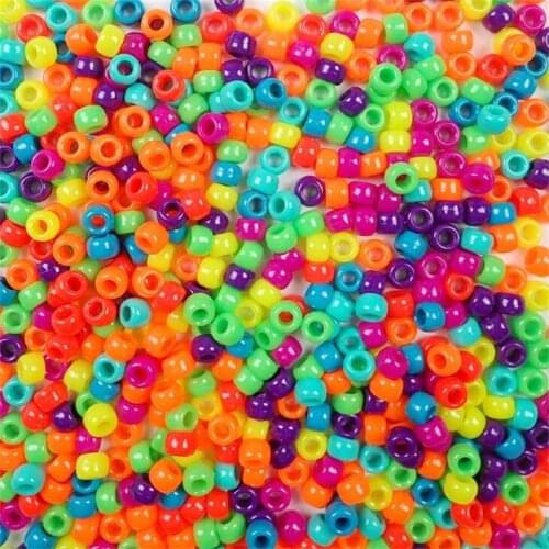 100pcs 6x9mm Big Hole Multicolor Bulk Plastic Pony Beads For DIY Necklace Bracelet Jewelry Making Findings Accessories