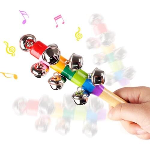 Wooden Rattle Rainbow Color Stick Hand Bell Music Shaker Kids Toys Baby Shaker Musical Cross Rattle Instruments