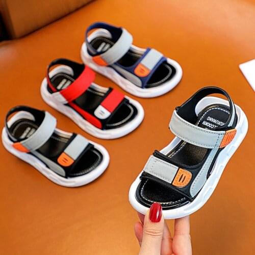 Childrens Baotou Sandals Korean Version of Non-slip Soft Bottom Velcro Small Medium and Big Boys Beach Shoes Baby Sandals