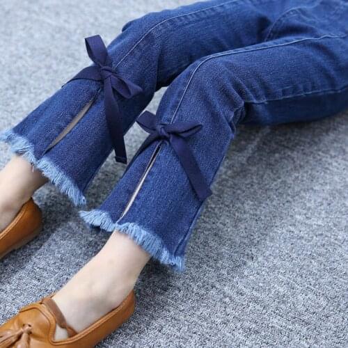 Girls Jeans Spring and Autumn New Joker Tide Slim Childrens Thin Trousers Childrens Bell Bottoms 3-10 Ages