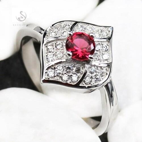 Fleure Esme Rave reviews Luxury Wedding rings Jewelry for women dropshipping Red Cubic Zirconia Rhodium Plated R3130 size 6 7 8
