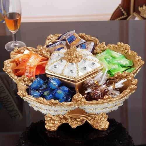 Europe Style Fruit Tray Living Room with Partition and Cover Household Tea Table Storage with Diamond Snack Plate Luxury Decor