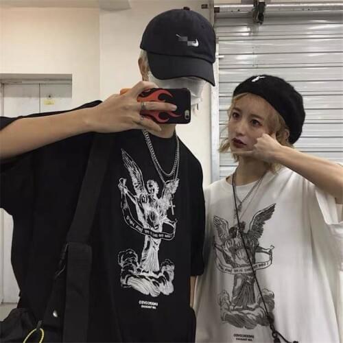 Hip Hop Loose Oversize Tee Shirts Men Harajuku BF Printed T Shirt Men Women Summer InsCasual Tshirt Streetwear Males