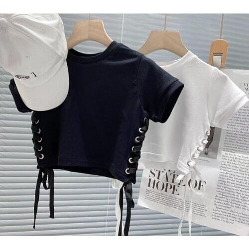 Girl Design Sense Short-sleeved T-shirt 2021 Summer New Korean Version of Childrens 100-color Short Bottom Shirt Top kids cloth