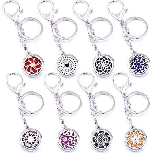 Classic Pattern Hot Sale Aroma Keychain Open Locket Stainless Steel Perfume Aromatherapy Essential Oil Diffuser Box Keychain