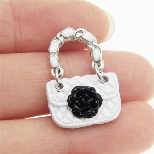 Julie Wang 2PCS Enamel White Purse Charms Handbag Alloy Gold Tone Women Bag Necklace Bracelet Jewelry Making Accessory
