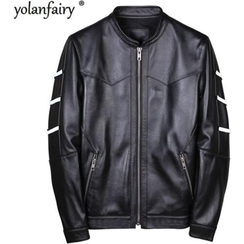 Genuine Leather Jacket Men Cow Leather Jacket Korean Motorcycle Slim Bomber Mens Leather Jacket Jaqueta De Couro 19001 YY998