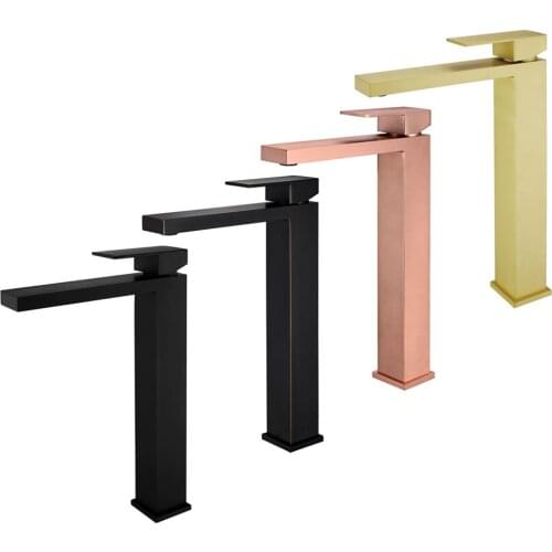 Brass Bathroom Basin Faucet Brushed Rose Gold Square Tap Cold And Hot Water Mixer Deck Mounted Chrome/Black/ORB/Browen
