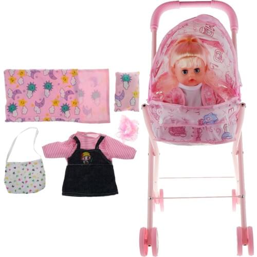 Mini Reborn Infant Doll Nursing Supplies - 13inch Realistic Newborn Baby Girl Doll & Toddler Doll Stroller Pushchair Playsets