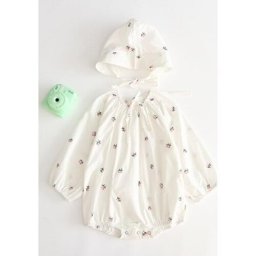 Fashion 2019 Baby Girl Autumn Clothing Cute Flower Cotton Romper with Hat Princess Jumpsuit for Newborn Infant Clothes Children