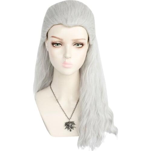 Men Silver White Cosplay Geralt of Rivia from Witcher Games Long Straight Cosplay Wigs Costume Synthetic Hair Wig For Women