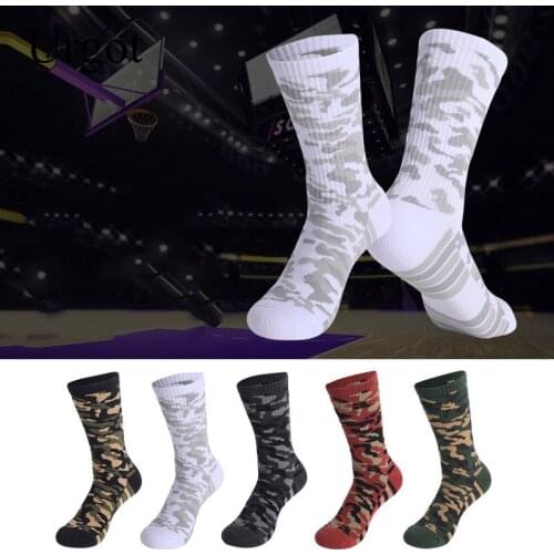 Urgot 3 Pairs Mens Thick Towel Bottom Socks Sweat-Absorbent Wear-Resistant Camouflage Socks Comfort Breathable Sports Socks