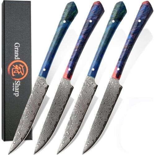 Grandsharp Damascus Steak Knife Set vg10 Japanese Damascus Kitchen Knives Family Gift Cutlery Cookware Kitchenware Cooking Tools