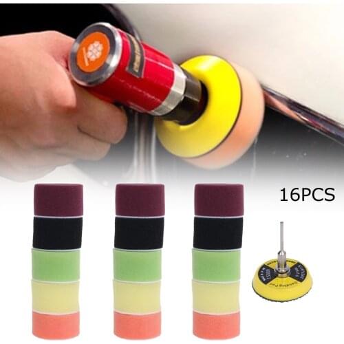 16Pcs 2inch Professional Buffing Polishing Pad Set Flat Sanding Sponge With 3mm Shank Hook And Loop Backing Plate For Car Waxing