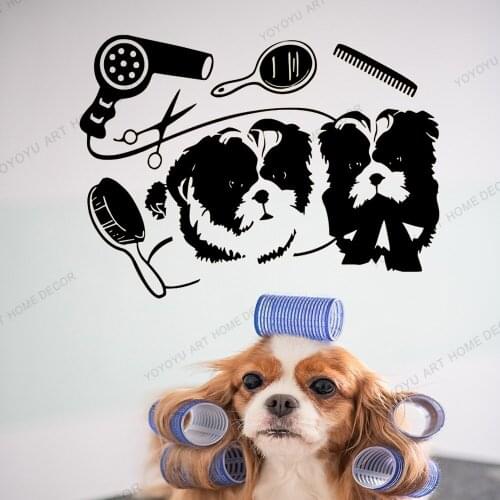 Pets Dog Grooming Salon Wall Sticker Pets Shop Interior Design Vinyl Window Decals Pets Dog Care Shop Wall Murals Poster WQ41