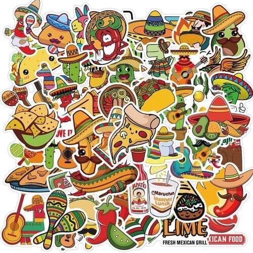 50PCS Cartoon Mexican Food Stickers Laptop Guitar Luggage Skateboard Bike Waterproof Graffiti Sticker Decal Kid Classic Toys