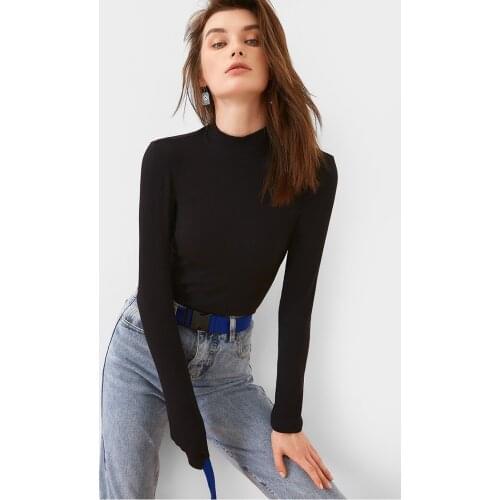 2019 Europe and America new sexy fashion Derong autumn and winter high collar T-Shirt Top