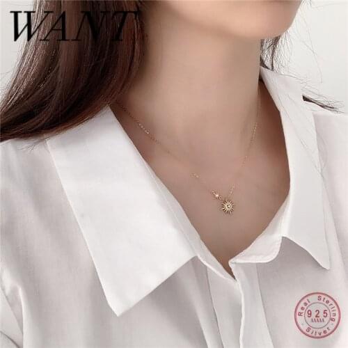WANTME New Arrival Korean Real 925 Sterling Silver Simple Light Star Zircon Pendant Chain Necklace for Women Fine Jewelry Gift