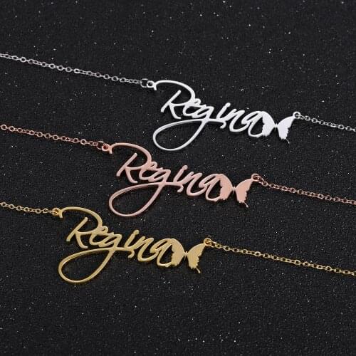 Custom name necklace Personalized Cursive brand nameplate necklace&pendant butterfly necklace Bowknot jewelry pendant
