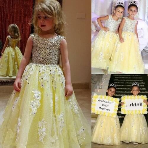 Scoop Crystal Applique Flower Girls Dresses Tulle Pageant Kids Gowns First Communion Wears For Wedding