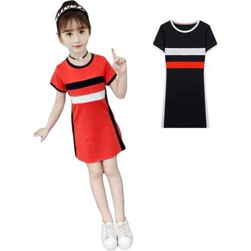 Girls Dresses 2021 New Summer Child Fashion Striped Dress Straight Hooded Short Sleeve Girl Dress Children Casual Clothes 4-12Y