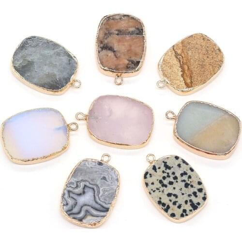 Square Semi-precious Pendant Charms For DIY Necklace Handiwork Sewing Craft Jewelry Accessory Making