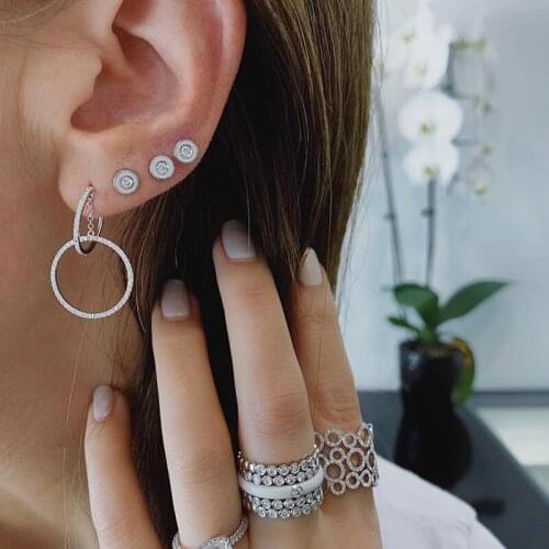 Gold filled double circle charm Pendant Hoop Earrings fashion Cute moving Circle cz paved Bohemia Boho Gorgeous women earring