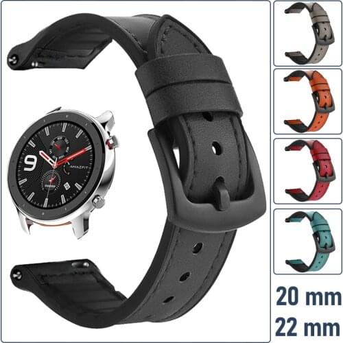 Silicone+Leather Wrist Strap for Huami Amazfit GTR 2/2e WatchBand for Amazfit Stratos Watch Band Bracelet Accessories 20mm 22mm