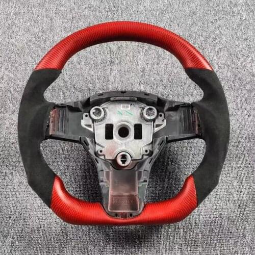 Alcantara Racing Carbon Fiber Steering Wheel Suede For Tesla Model 3 Model Y 2017 2018 2019 2020 2021