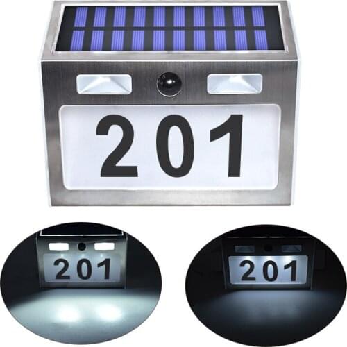 Solar Powered LED House Address Number Stainless Steel Doorplate Light With Motion Sensor Solar Light For Garden Home Yard Door