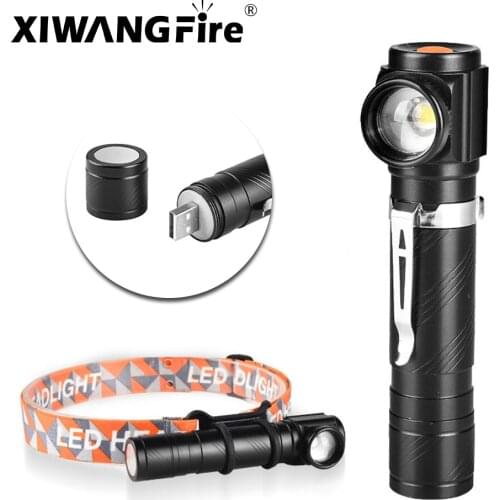 T6 Built-in Battery Led Flashlight Telescopic Zoom Headlight with Clip 800LM Waterproof Magnet Mini Lighting LED Torch Outdoor