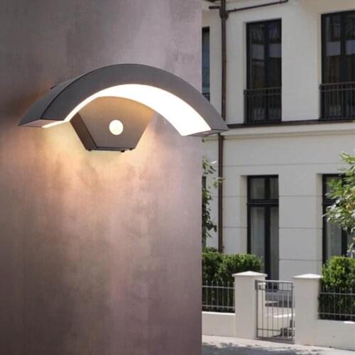 LED outdoor waterproof human body induction wall lamp 18W courtyard outdoor balcony entrance moon shaped wall lamp
