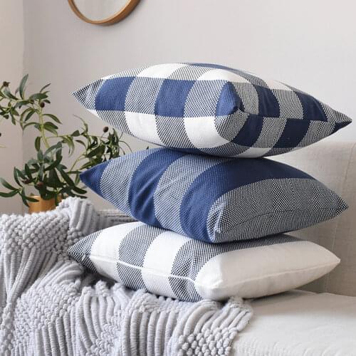 Navy Black Cushion Cover Retro Lattice Strip Pillowcase Home Sofa Bed 45x45Cm/30x50Cm Zipper Open 2022 Home Decoration