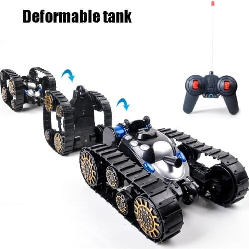 RC Deformed tank Novel stunt tank 360 Flip Transformable Pedrail Toys for children boy Track deformed Car with Lights and Music