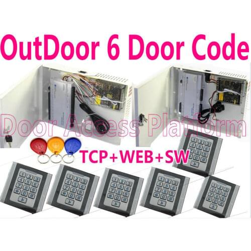 OutDoor 6 Door Controller Web server TCP/IP Router login PCB Access controller Metal Case Code+Card reader UPS Power supply kit