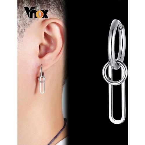 Vnox Punk Clip Shaped Dangle Earrings for Men Jewelry Simple Stainless Steel Metal Ear Birthday New Year Gifts for Him