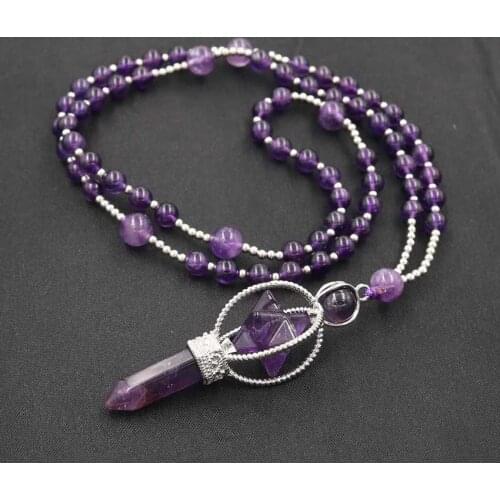 YJXP Rotating Merkaba Pendant Sweater Necklaces Reiki Hexagonal Pillar Healing Point DIY Necklace for Women Beaded Jewelry 1 Pcs