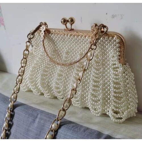Female Shoulder Bag Party Evening Bag White Beaded Crystal Wallet Lady Wedding Purse Rhinestones Handbags Clutch Bags for Women