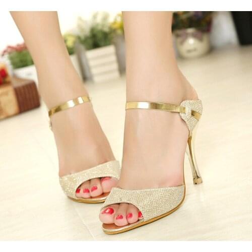 2021 Women Sandals Fashion Beautiful High Heels Sandals Silver Golden Thin Heel Ladies Summer Shoes Plus Size 41 42 43