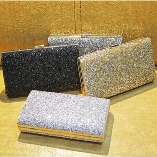 Ladies Double Side Diamond Evening Clutch Purse Sequin Women Crystal Clutches Wedding Bag Party Dinner Banquet Two Chain Handbag