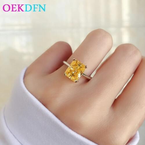 OEKDFN Real 925 Sterling Silver Rings Citrine Gemstone Wedding Engagement Classic White Gold Ring For Women Bands Fine Jewelry