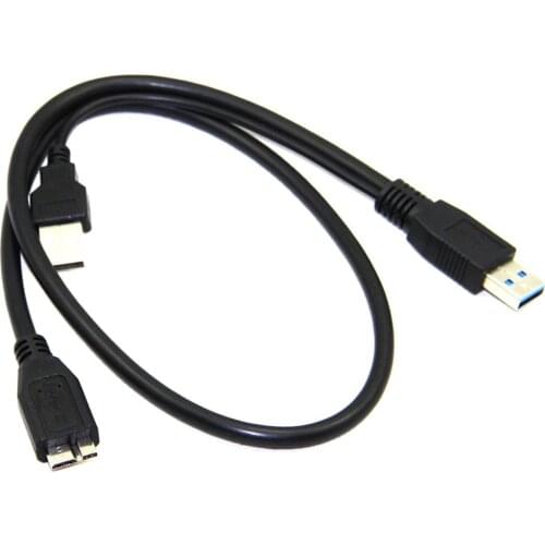 0.6m/1m Dual USB 3.0 A Male to Micro B Y Black Power Data Cable Mobile Hard Disk 2-connector Y-design