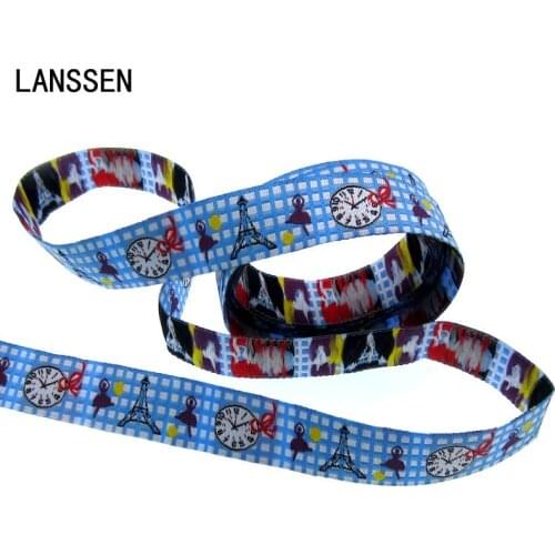 2Yards Fabric Jacquard Ribbon Trim 5/8" Girl Clock Iron tower Woven Brand Labels Craft Sewing Accessories 15mm