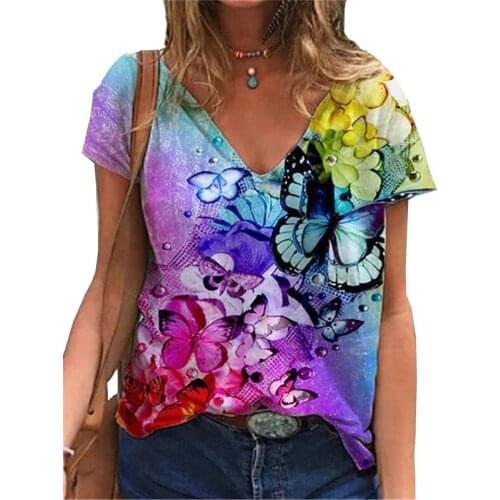 2021 Summer Floral Print Short Sleeve Blouse Shirt Lady Vintage V Neck Pullover Blusa Bohemian Casual Loose Clothes for Women