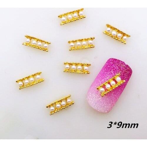 20pcs/pack Japan Alloy Nail Art 3D Gold Abacus with Pearl Metal Accessories for Phototherapy Nail Sticker DIY